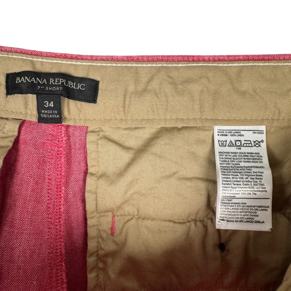 Banana Republic Linen‎ Shorts Mens 34W Pleated Red Pink 7
